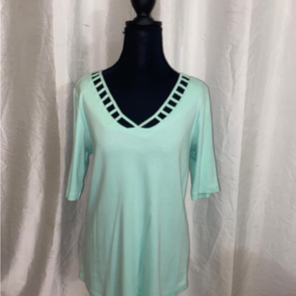 Karen Scott Light Green Short Sleeve Top